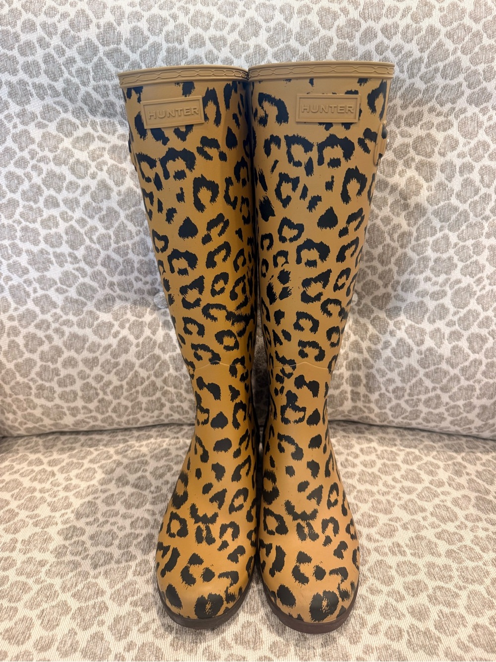 Hunter Leopard-Print Tall Rain Boots - Tan/Black